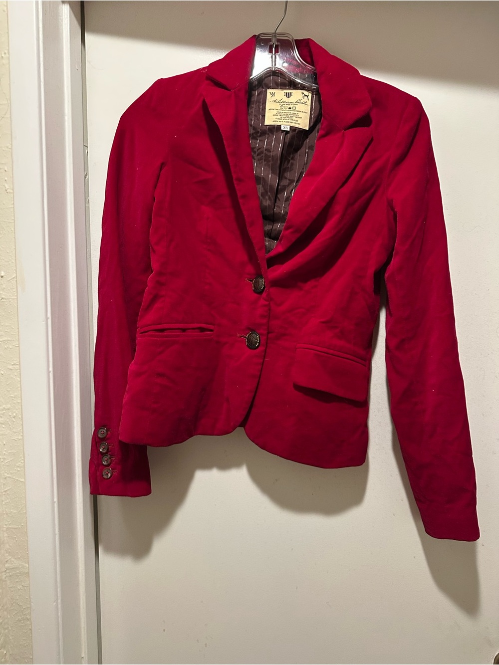 Vintage William Rast Red Velvet Blazer Jacket Size XS